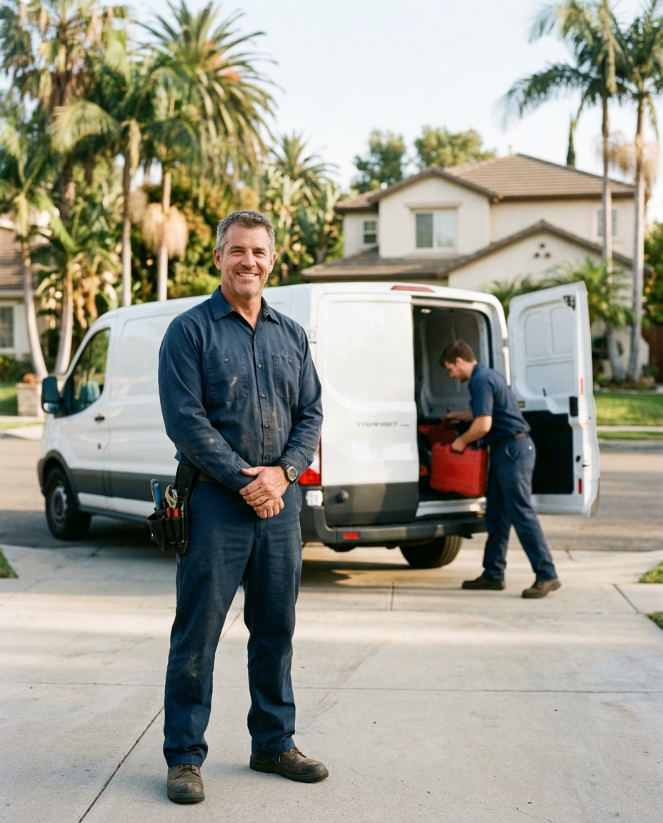 Ed and his father out front of a job in Burbank