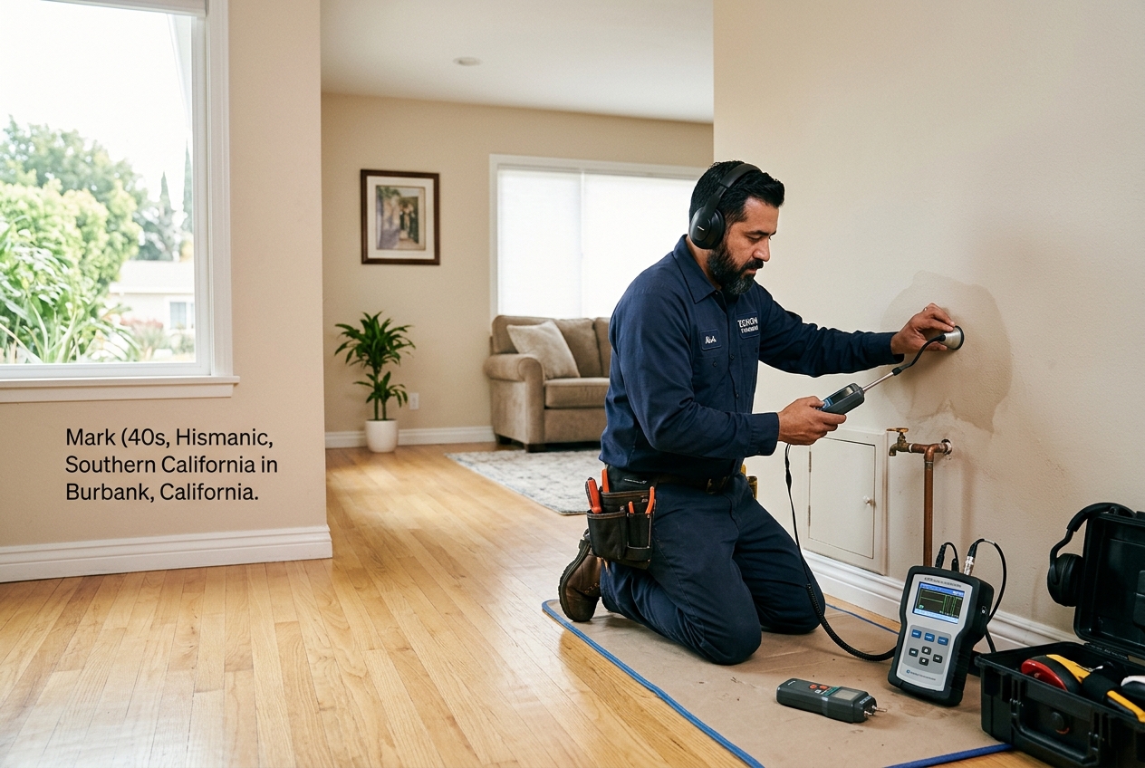Zenon plumber handling leak detection in Burbank home