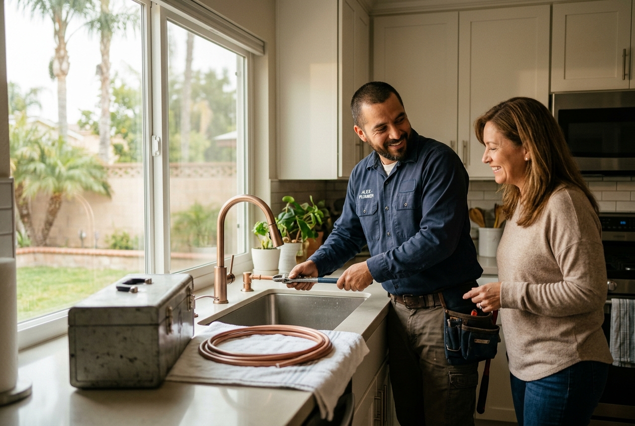 Zenon plumber helping a homeowner in Burbank