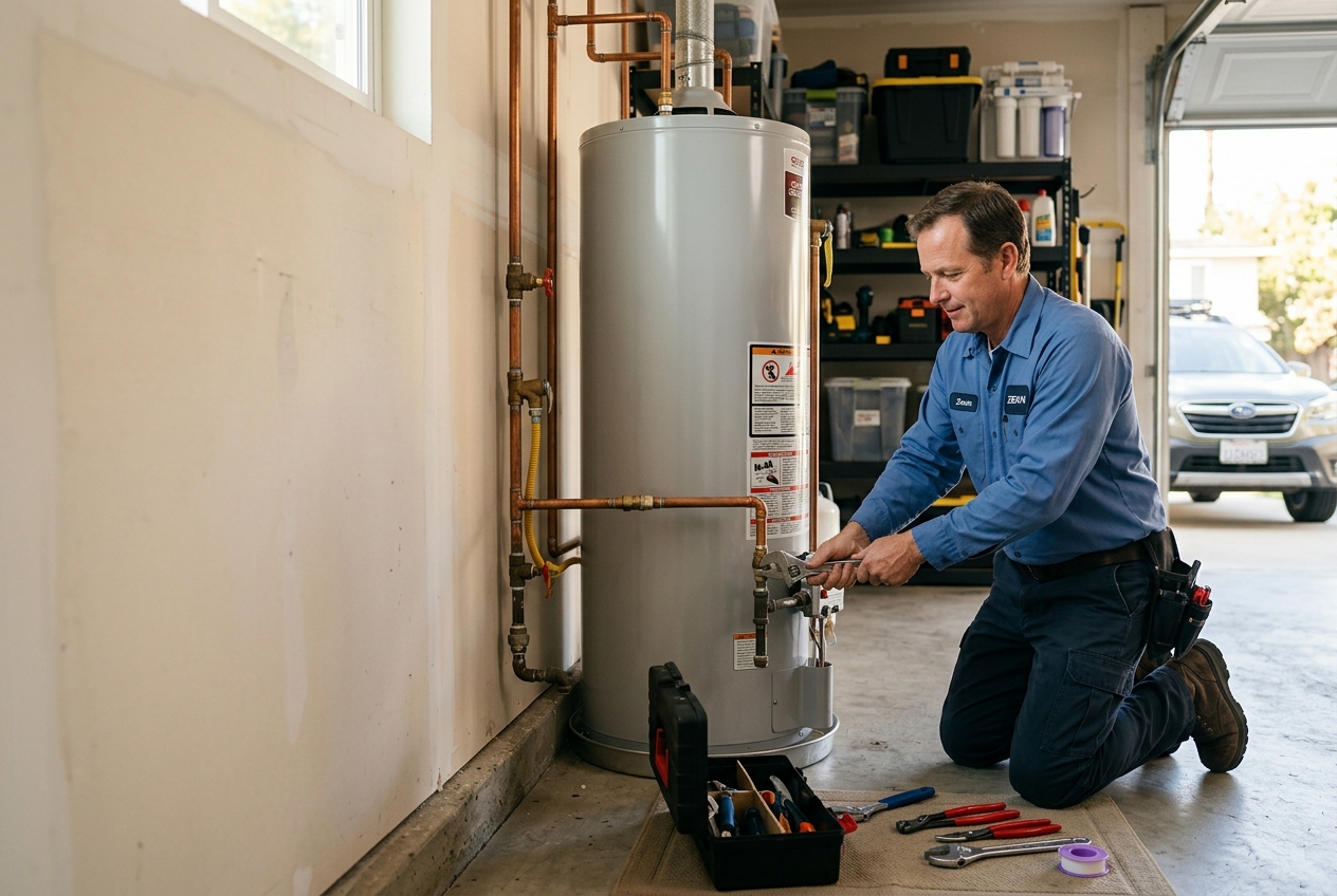 Zenon plumber handling water heater repair in Burbank home