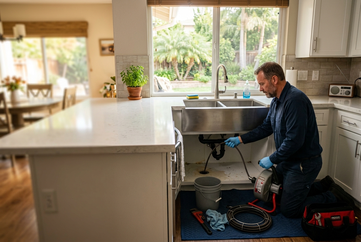 Zenon plumber handling drain cleaning in Glendale home