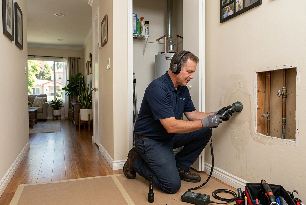 Zenon plumber handling leak detection in Glendale home