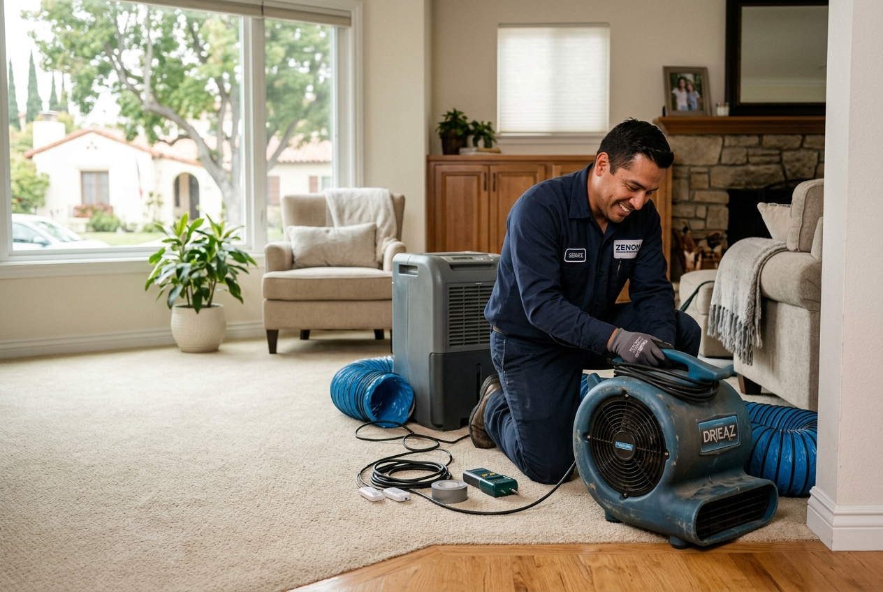 Zenon plumber handling water damage restoration in Glendale home