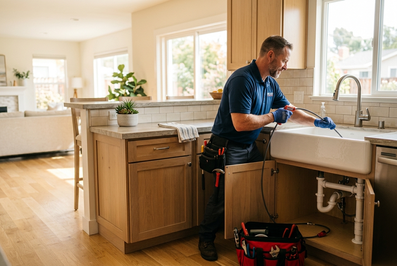 Zenon plumber handling drain cleaning in Los Angeles home