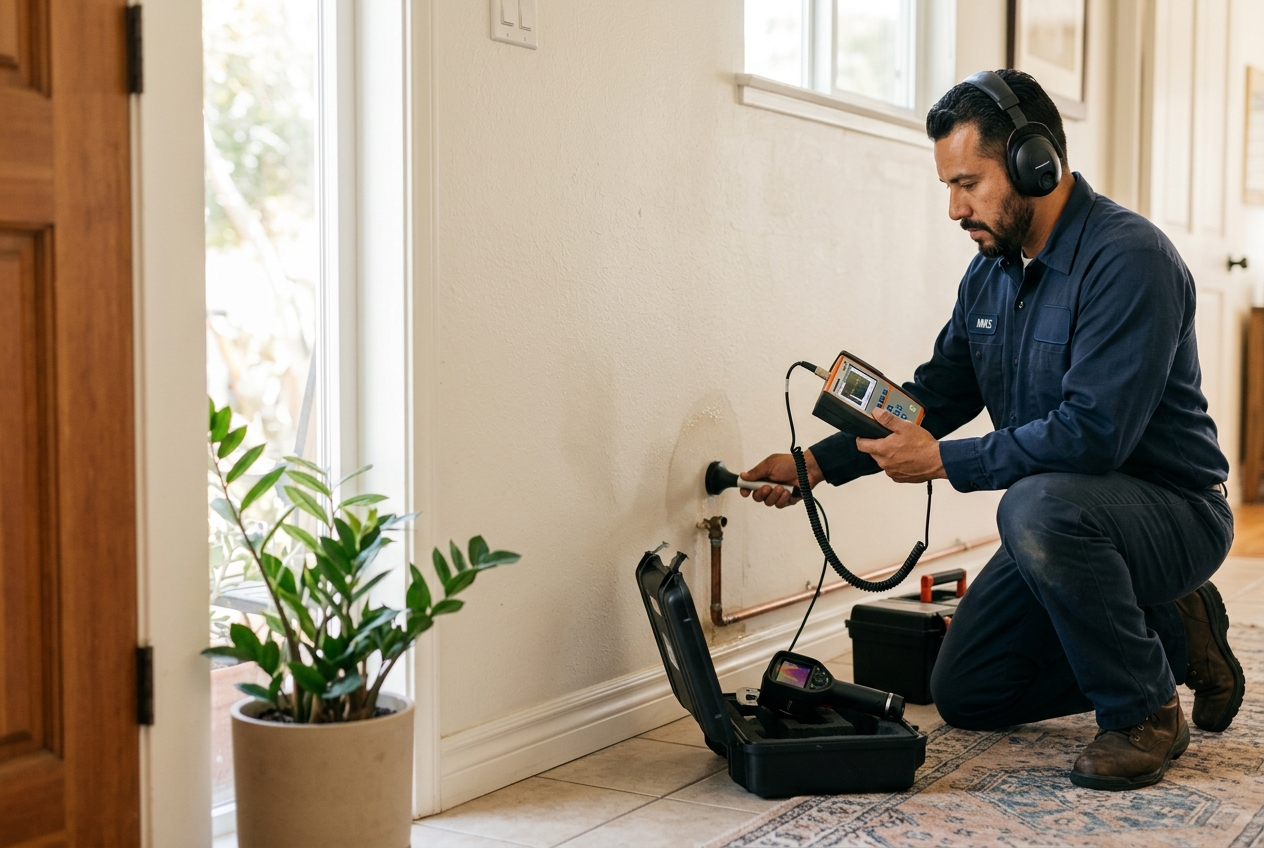 Zenon plumber handling leak detection in Los Angeles home