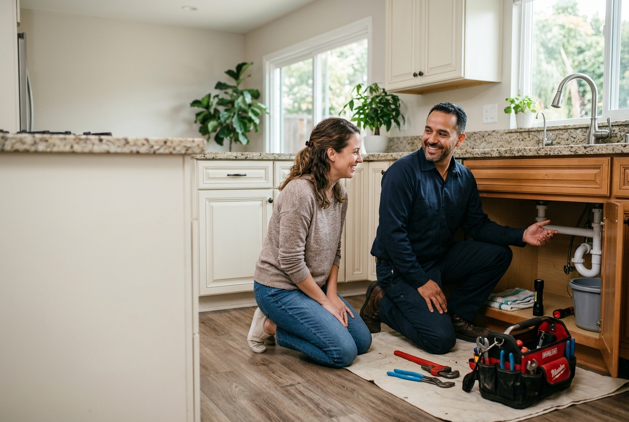 Zenon plumber helping a homeowner in Los Angeles