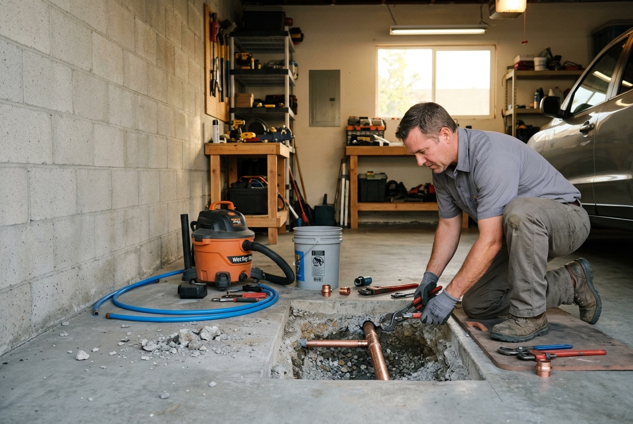 Zenon plumber handling slab leak repair in Los Angeles home
