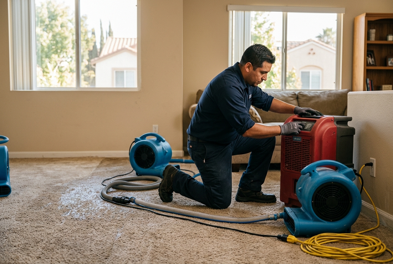 Zenon plumber handling water damage restoration in Los Angeles home