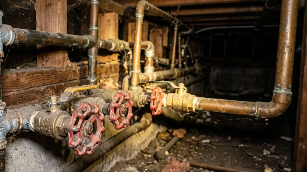 Realistic emergency-plumbing work-site scene for a Zenon Plumbing homeowner guide